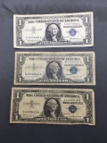 3 Count Lot of 1957 United States Washington $1 Silver Certificates - Bill Currency Notes