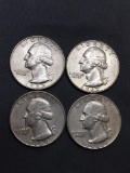 4 Count Lot of United States Washington Silver Quarters - 90% Silver Coins from Estate