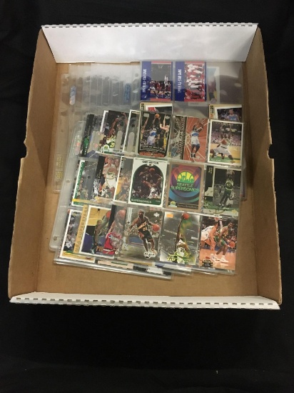 Tray of Sports Cards Pages - Michael Jordan, Shawn Kemp, Gary Payton