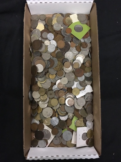 Tray of Unsearched Foreign World Coins from Mega Coin Estate