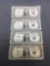 4 Count Lot of 1935 United States Washington $1 Silver Certificate Bill Currency Notes from Estate