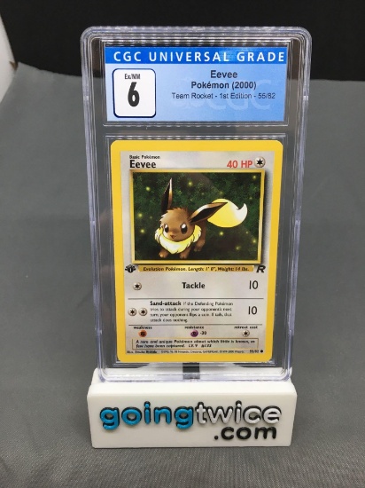 CGC Graded 2000 Pokemon Team Rocket 1st Edition #55 EEVEE Trading Card - EX-NM 6