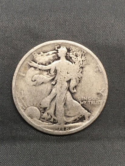 1918 United States Walking Liberty Silver Half Dollar - 90% Silver Coin from Estate