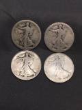 4 Count Lot of Unreadable Date WALKING LIBERTY Silver Half Dollars - 90% Silver Coins from Estate