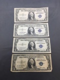 4 Count Lot of 1935 United States Washington $1 Silver Certificate Bill Currency Notes from Estate