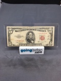 1953-B United States Lincoln $5 Red Seal Bill Currency Note - -STAR NOTE