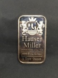 1 Troy Ounce .999 Fine Silver Hauser Miller Silver Bullion Bar