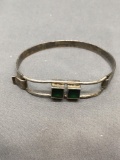 Sterling Silver 6.25in Bracelet w/ Double Clasp and Two Green Gemstones from Estate