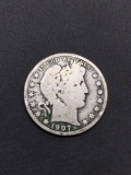 1907 United States Barber Silver Half Dollar - 90% Silver Coin from Estate