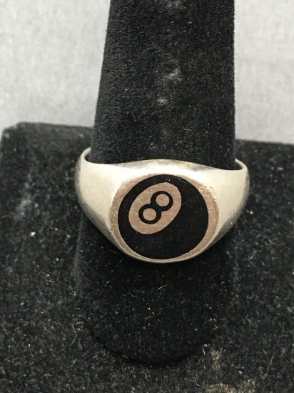 Sterling Silver 8 Ball Signet Ring Band - 2.7cm x 2.4cm - from Estate Collection