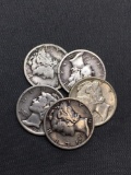 5 Count Lot of United States Mercury SILVER Dimes - 90% Coins from Estate