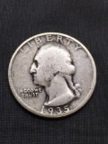 1935 United States Washington Silver Quarter - 90% Silver Coin