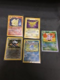 5 Card Lot of Vintage Pokemon Holofoil Rare Trading Cards from Childhood Collection