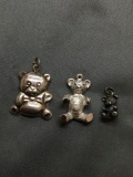 Lot of Three Sterling Silver Charms, Teddy Bear Themed