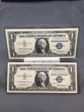 2 Consecutive Uncirculated 1957 United States Washington $1 Silver Certificates Bill Currency Notes