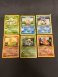 6 Card Lot of Vintage 1999 Pokemon Base Set STARTERS with Evolutions - CHARMANDER BULBASAUR SQUIRTLE