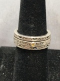 Sterling Silver 2cm Diameter Ring Band w/ Yellow Gemstone from Estate Collection