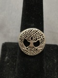 Sterling Silver 'Tree of Life' Nordic Design 2.1cm Diameter Ring Band from Estate Collection