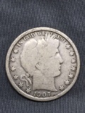 1907-O United States Barber Silver Half Dollar - 90% Silver Coin from Estate