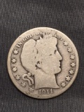 1911 United States Barber Silver Half Dollar - 90% Silver Coin from Estate