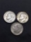 3 Count Lot of United States Roosevelt SILVER Dimes - 90% Coins from Estate