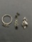 Estate Lot of 3 Sterling Silver Jewelry Pieces w/ Charm, Ring and Earring