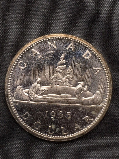 1965 Canada Silver Dollar Foreign World Coin - 80% Silver Coin - 0.600 Ounce ASW