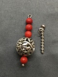Lot of Two Silver-Tone Fashion Jewelry, One w/ Beaded Coral Gems and One Charm