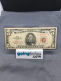 1963 United States Lincoln $5 Red Seal Bill Currency Note