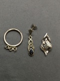 Estate Lot of 3 Sterling Silver Jewelry Pieces w/ Charm, Ring and Earring