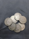 7 Count Lot of United States Liberty V Nickels from Estate