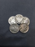 5 Count Lot of United States Indian Head Buffalo Nickels Coins from Estate