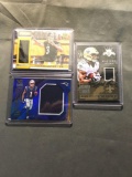 3 Card Lot of FOOTBALL Jersey and Relic Cards with Stars and Rookie Cards from Huge Collection