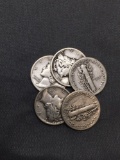 5 Count Lot of United States Mercury Silver Dimes - 90% Silver Coins from Estate