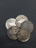 5 Count Lot of United States Indian Head Buffalo Nickels Coins from Estate