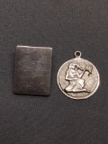 Lot of Two Sterling Silver Items, One Greek Woman Charm & Engravable Rectangular Pendant