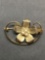 Gold Toned Flower Shaped Sterling Silver Brooch w/ 3 Small White Stones from Estate Jewelry
