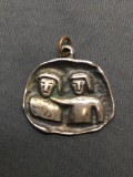 Sterling Silver 27mm x 25mm Pendant w/ Two People Embracing - Stamped BOB - from Estate Jewelry