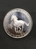 1 Troy Ounce .999 Fine Silver 2014 YEAR OF THE HORSE Silver Bullion Round Coin