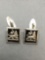 Square Onyx Inlaid Center King of Lions Themed Pair of Signed Designer Cufflinks