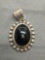 Bead Ball Framed Oval 25x20mm Onyx Cabochon Center Mexican Made Sterling Silver Pendant