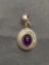 Bezel Set Oval 8x6mm Amethyst Cabochon Center Sterling Silver Pendant