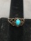 Pear Fashioned 7x5mm Turquoise Cabochon Center Milgrain Filigree Detailed Signed Designer Sterling