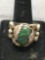 Large Old Pawn Native American 25mm Wide Tapered Sterling Silver Ring Band w/ Oval Turquoise