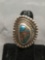 Bead Ball Frame Detailed Oval 18x10mm Turquoise Cabochon Center Old Pawn Native American Style