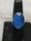 Oval 24x18mm Blue Agate Gemstone Cabochon Center Sterling Silver Ring Band