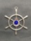 Ship's Helm Design Round 30mm Diameter Enameled Sterling Silver Pendant