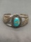 Old Pawn Native American Styled 30mm Tall Tapered Sterling Silver Cuff Bracelet w/ Tumbled Turquoise