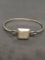 Square 16mm Brush Finished Top 3in Diameter Sterling Silver Shepard's Hook Bangle Bracelet