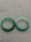 Lot of Two Hand-Carved Matched 6mm Wide Polished Green Jade Ring Bands - Size 7 & 7.5